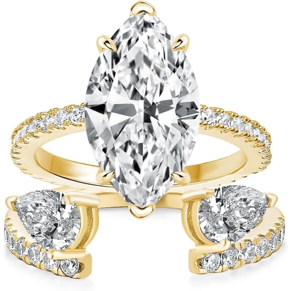 3.5CT Marquise Cut Inset Engagement Ring Set, S925 Silver 5A Cubic Zirconia Brid
